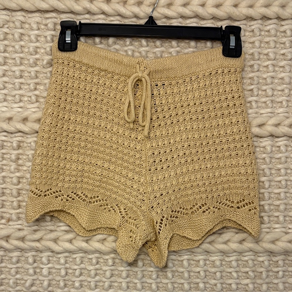 Urban Behavior Tan Small Knit Drawstring Crochet Shorts Beach Cover Up